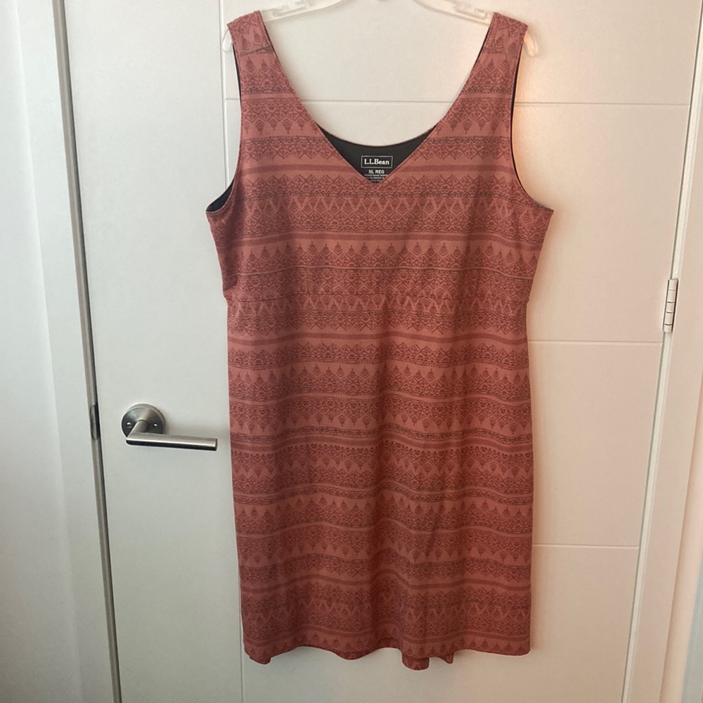 L.L. Bean Women's Midi Dress in Rust Pattern